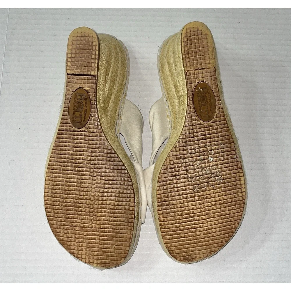 Born‎ Espadrille Wedge Sandals Women's 7 Cream Leather Bow Preppy Yacht W0563
